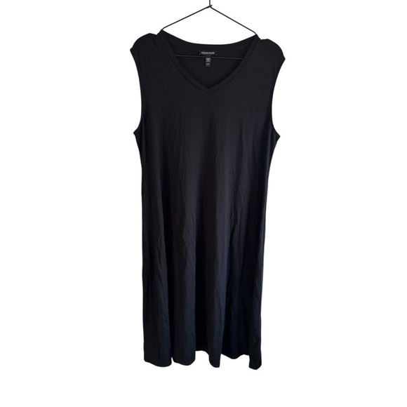 Eileen Fisher Stretch Jersey Knit V-Neck Tank Midi Dress Medium Black - Picture 6 of 11
